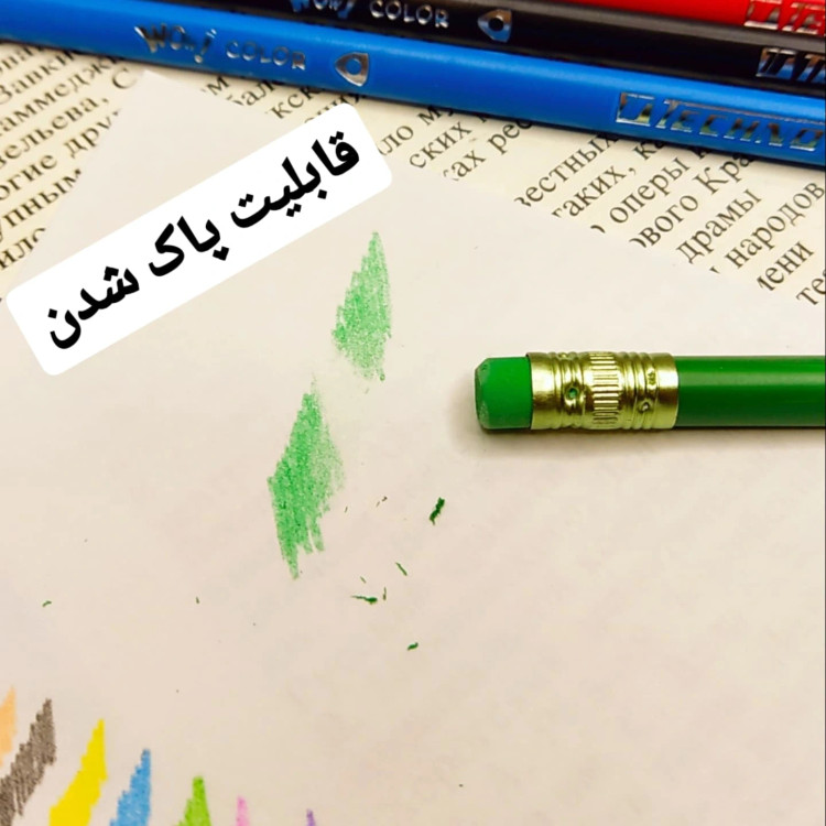 مداد رنگی ۱۲ رنگ پاک کن دار سه گوش تکنو